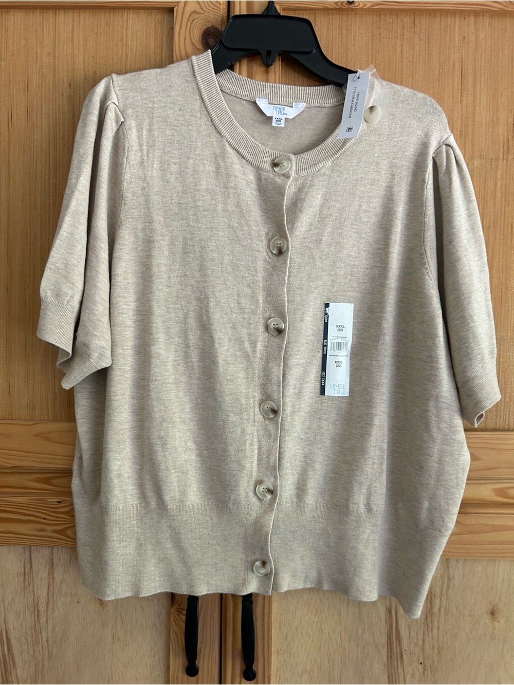 Time and Tru Short Sleeve Button-Front Cardigan in Beige Sz XXXL 22 New w/tags